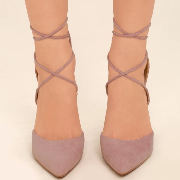 *Host Pick* NWT Size 7 Lulus Dusty Rose Suede Lace-Up Heels - Picture 3 of 9